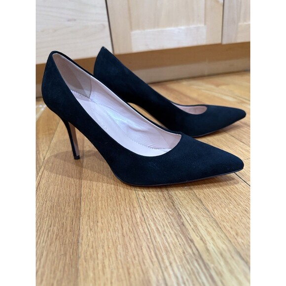 J. Crew Elsie Classic Suede Pumps Women Size 7.5 Black Stiletto Heel WORN ONCE